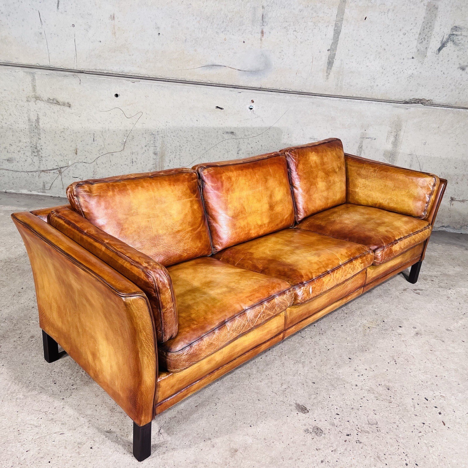 A stunning 70s Danish Mogens Hansen Light Tan three seater Leather sofa