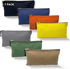 7 Pack Canvas Tool Bag Zipper Pouch - Heavy Duty 16 oz. Canvas Tools Utility ...