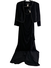 Alex Evenings Full Length 2 Piece Formal Dress W/ Rhinestone Edging Size 12 Blk