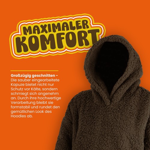 Kuschelhoodie Sherpa Fleece One Size Kapuzenpullover Kuscheldecke Fleece Flanell - Bild 10 von 21