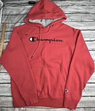 Champion Red Powerblend Fleece Hoodie Sweatshirt Black Script Logo PLEASE READ