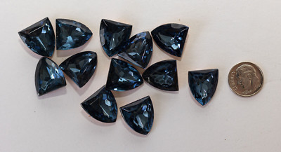 12 Vintage NEW West German Montana Sapphire 18x16 MM Shield Glass Foiled Gems