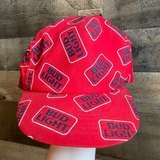 Bud Light Hat VTG Strapback Cap Beer Drink All Over Design USA Made Budweiser
