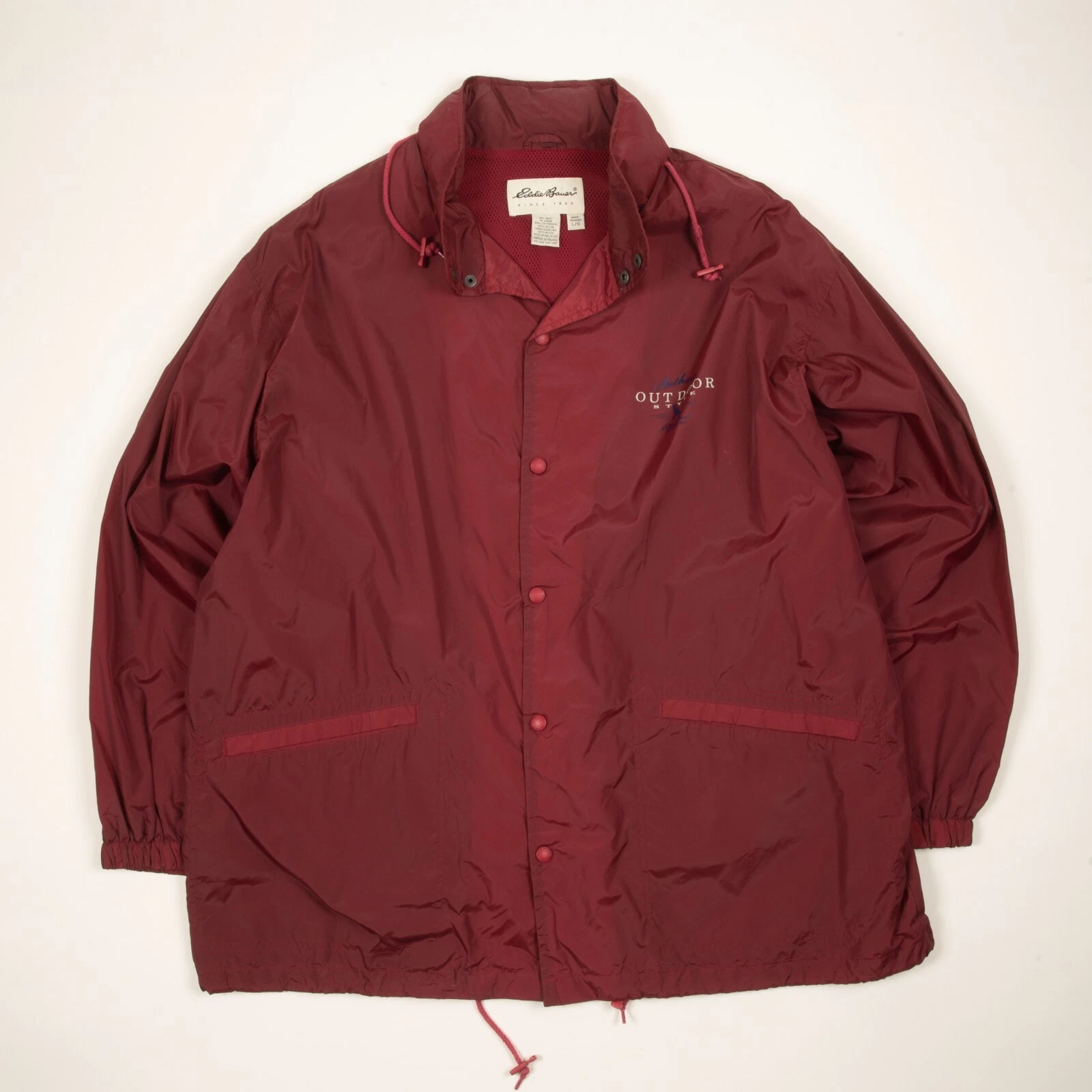 Vintage Eddie Bauer Lightweight Raincoat Big Back Print Windbreaker Jacket 1269