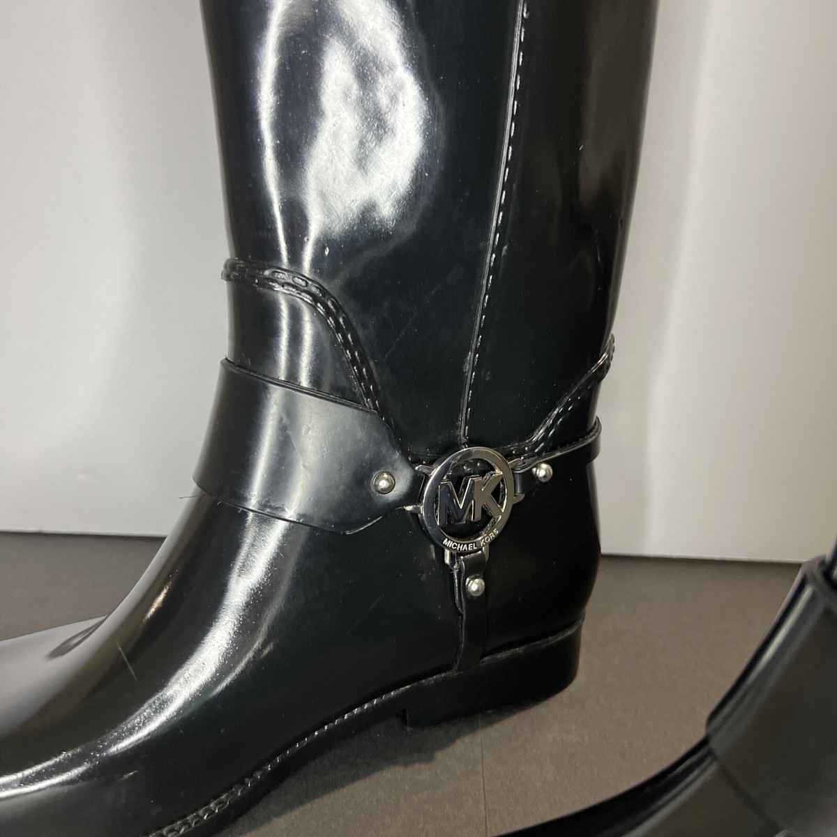 Michael Kors Fulton Tall Black Harness logo Rain Boots