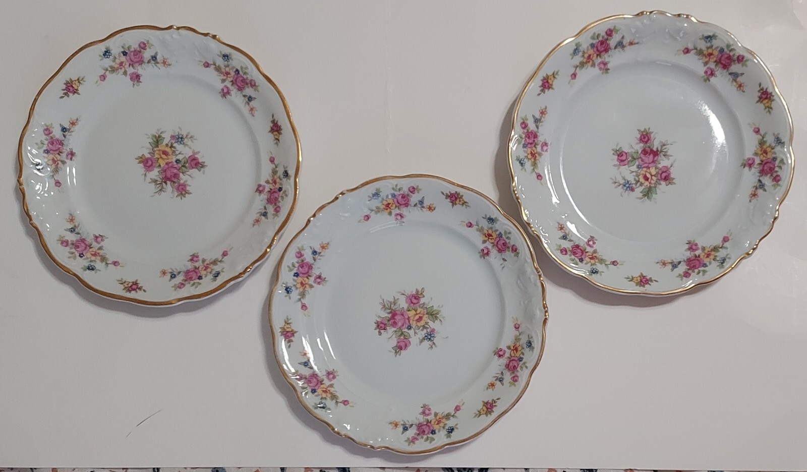 Vintage Walbrzych Dessert Plates 6 3/4" Made In Poland Pink Rose