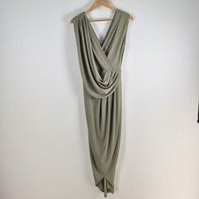 Sheike womens dress size 6 pencil plunge maxi khaki green sleeveless Vneck087463