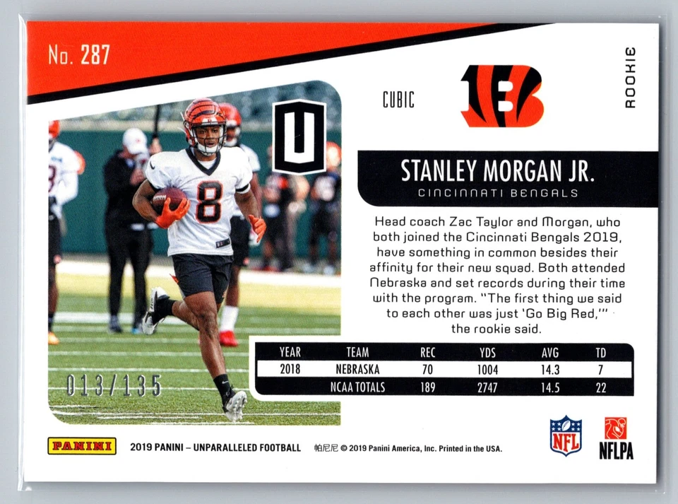 2019 Panini Unparalleled #287 Stanley Morgan Jr. Cubic #/135 RC - Image 2 of 2