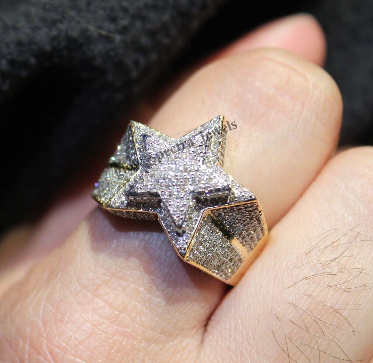 14K Yellow Gold Plated Men's Simulated Diamond Star Engagement Pinky  Ring