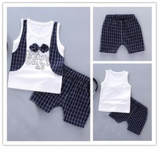 Gentleman Suit Bow Tie Boys Summer Cotton T Shirt short Pants Outfits Sets