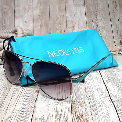 Women's Aviator Purple Gradient Sunglasses - Neocutis Silver Metal Blue Enamel
