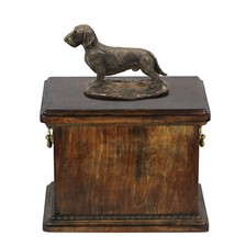 Dachshund Rough Hair Wooden Urn With A Statue Art-Dog