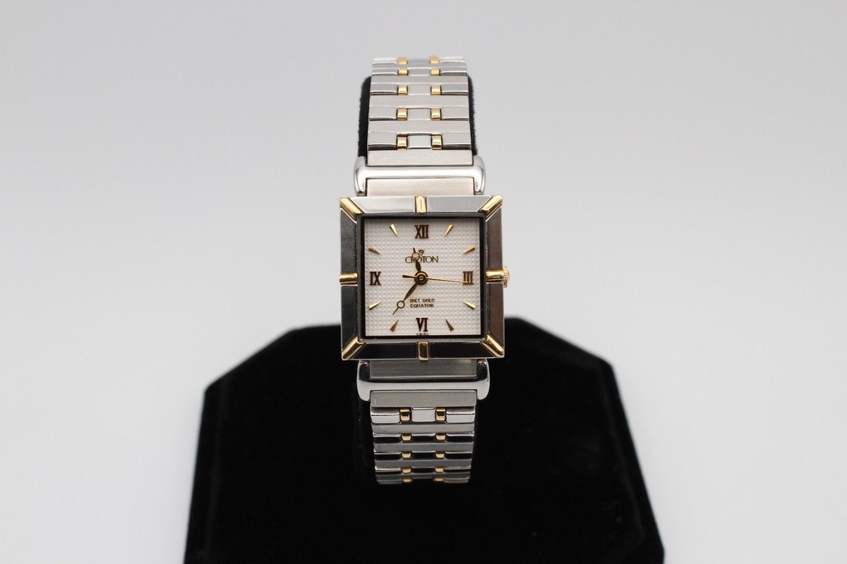 Croton Equator Swiss Quartz 18k Gold Bezel Crown & Links Sapphire