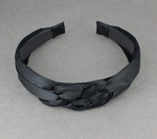 Black satin braided headband soft fabric covered band grip teeth braid 1" wide