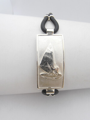 Windsurfing - 925 Silver and Rubber Bracelet - Windsurfer Wind Surf Bracelet