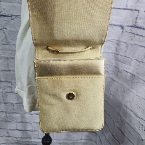 Vtg Gold/Yellow Satin Mini Crossbody Bag With Elephant Decor & Snap Closure - Picture 2 of 7