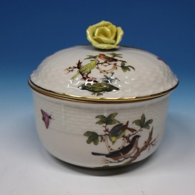 Herend Hungary Rothschild Birds Butterflies - Covered Sugar Bowl Yellow Rose