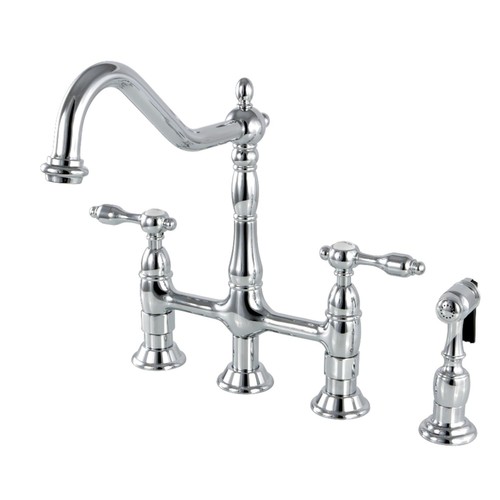 Kingston Brass French Country 2-Handle Standard Kitchen Faucet With Side Sprayer In Polished Chrome Hks1231txbs