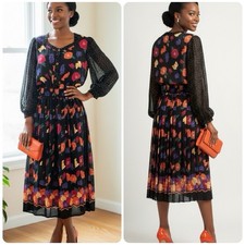 Montage 80s Colorful Floral Polka Dot Pleated Puff Sleeve Midi Dress Size XL