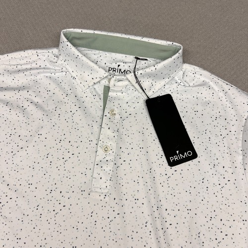 Primo Classic Polo Shirt Mens Large White Confetti Geometric Performance Golf - Picture 3 of 9