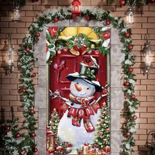 Christmas Snowman Door Cover Decorations Christmas Front Door Banner Backdrop Xm