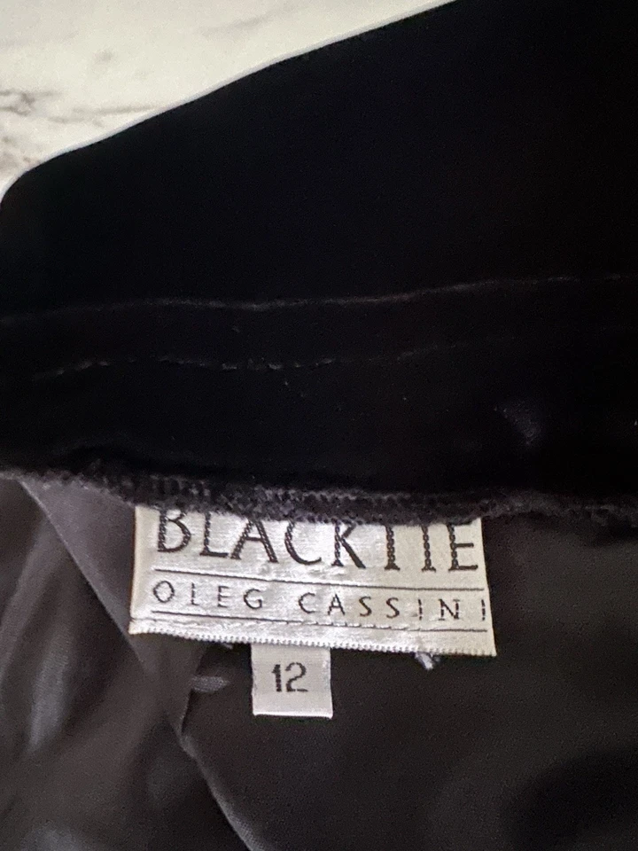 Vintage Oleg Cassini Black Tie Velvet Lined Skirt Size 12 - Image 3 of 4