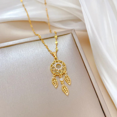Bohemian Style Cubic Zirconia Decorated Dream Net Pendant Necklace Daily Wear
