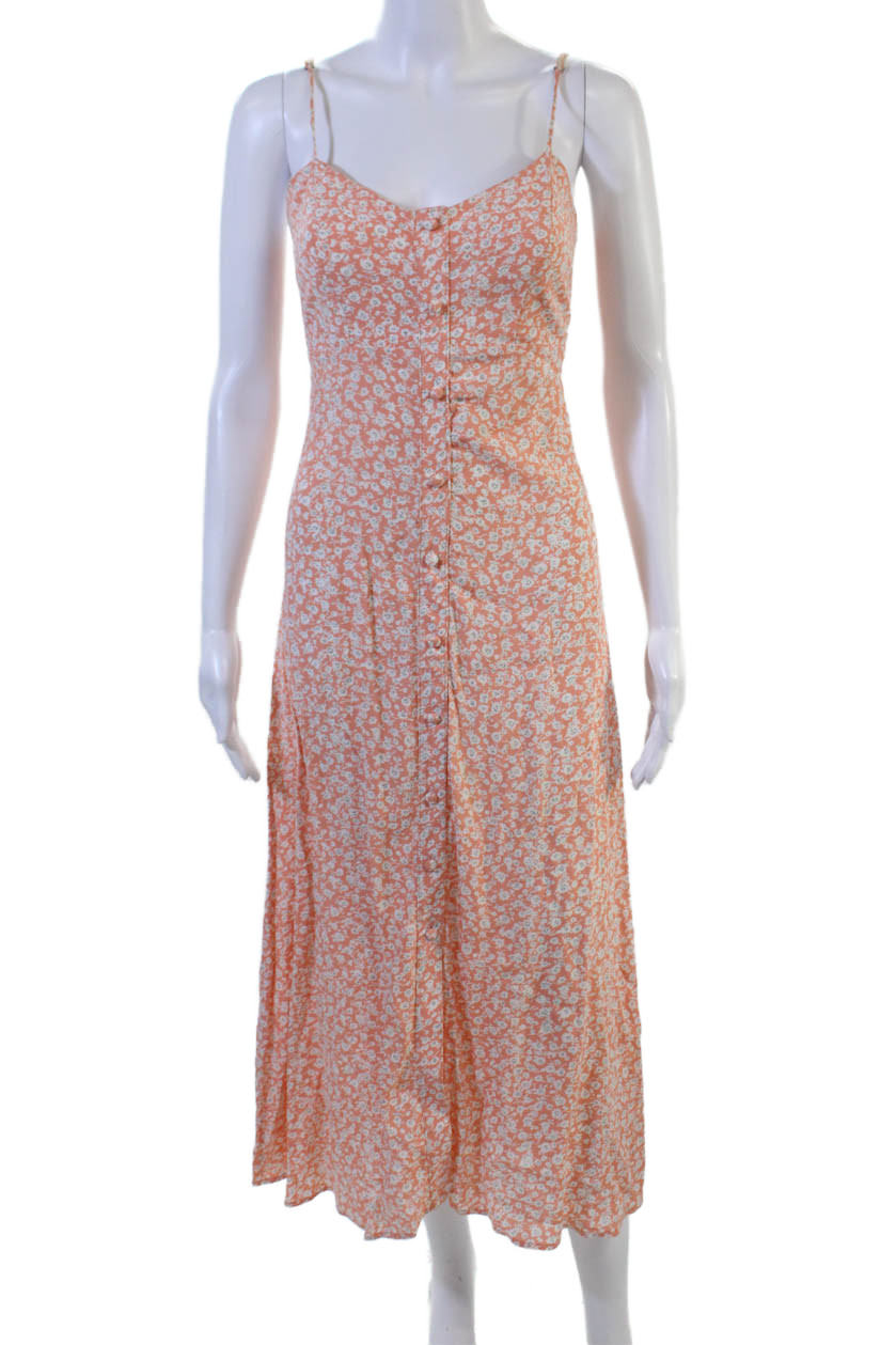 Flynn Skye Women Slip Dress Floral Orange Midi Rayon Sleeveless Size SFree Shipping in US $100+ Orders | $6.95 Orders Below