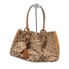 GUCCI GG Canvas Hand bag Beige Leather handle Auth