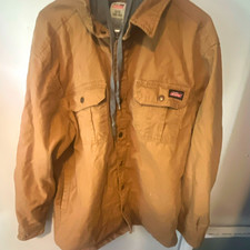 Dickies Men's Hooded Work Jacket Brown Button Point Collar Logo L 42-44