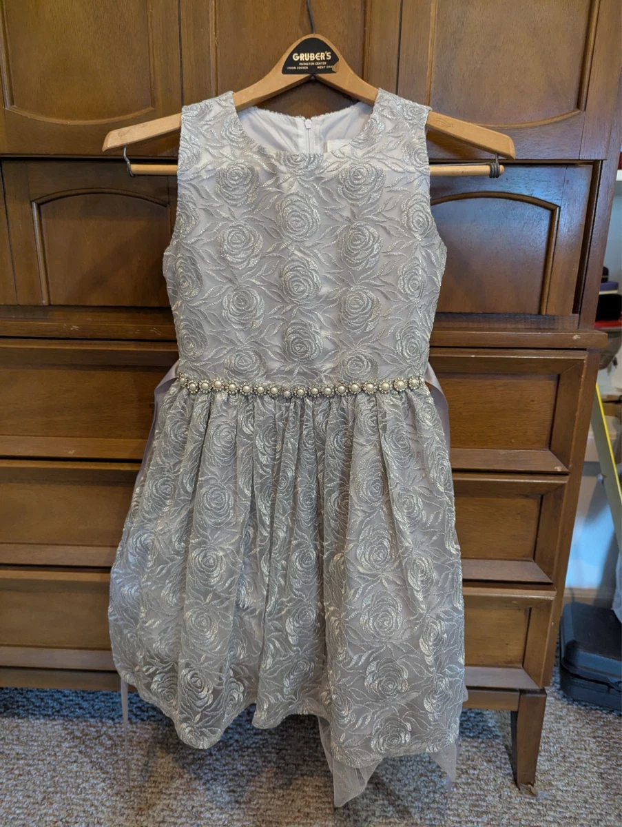 Robe De Soirée Fille Rare Editions - Grise à Paillettes Argent - Taille 6X - Occasion Très Bon état