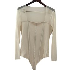 Abercrombie and Fitch cream corset style bodysuit with sheer sleeves
