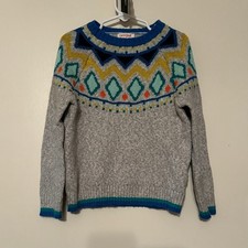 Cat  Jack Sweater Kids 5T Gray Colorful Knit Pattern Crew Neck Long Sleeve
