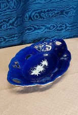 Vassoio Svuotatasche Porcellana Colore Blu Cobalto Marchio Apulum Vintage Anni80