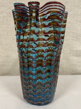 Vintage Murano Style Hand Blown Art Glass Multicolor Vase 12.5  Inches Tall