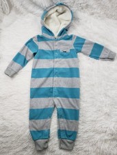 Carter's Long Sleeve Hooded Baby Romper Gray Blue 18 Month Jumpsuit One Piece