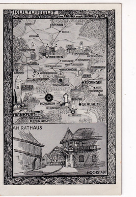 Maintal circa 1950?: MAIN KINZIG GAU, SW map drawing with City Hall HOCHSTADT, AK