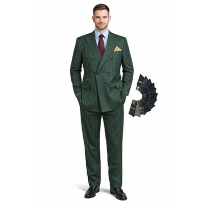 Men's Double Breasted Pinstripe Suit 6x2, Regular-Fit, Adjust Waist, Free Socks