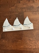 Large Decorative Ship Wall Hook Rack Wood 15.75” X 7” Nautical Coastal Decor