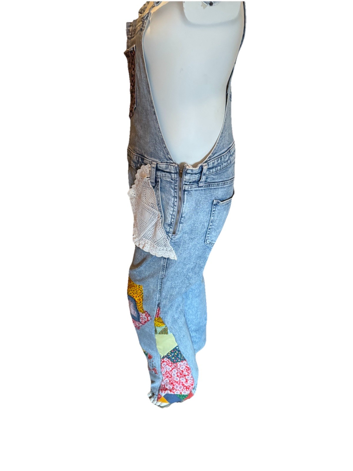 Upcycled/reworked Boho Patchwork Bob Overalls Den… - image 2