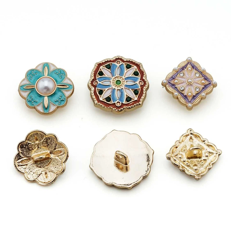 5pcs Vintage Enamel Metal Buttons Floral Design for Clothing Sewing Scrapbooking - Image 3 of 4