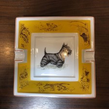 Hermes Posacenere Cambio Sigari Vassoio Porcellana Scottish Terrier Motivo Animale Giallo