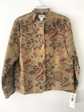 NWT VTG Women s MEDIUM FLORAL Jacket Coat BLAZER Flower Design Band Collar Hippy