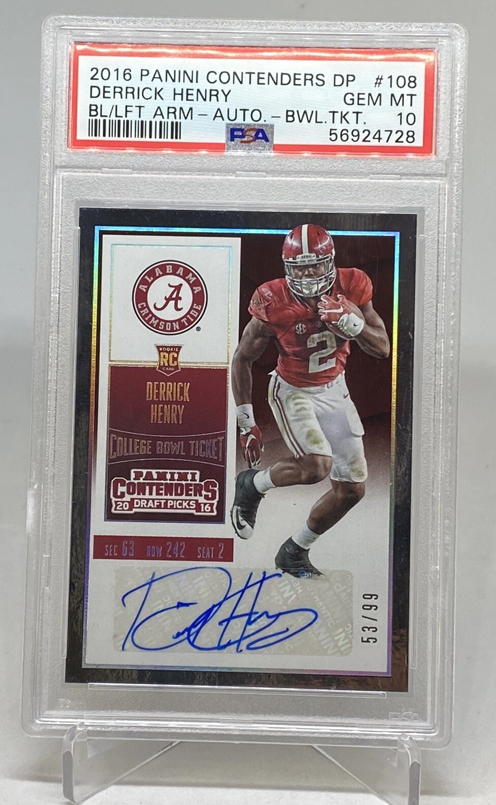 Derrick Henry Panini Contenders Draft Picks #108 Ball in Left Arm-Autograph-Bowl Ticket