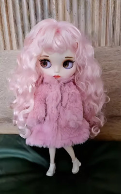 Neo Blythe Doll Pink Afro Wig Custom OOAK Matte Face BJD White Skin Jointed Body