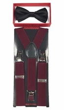 Simple & Elegant Suspender & Bow Tie Set for Boys Girls Children Black/Burgundy