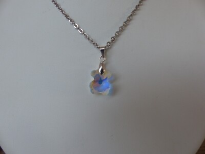 Collier Pendentif Ourson En Cristal Imitation - Longueur 50 Cm, Acier Argenté - Bijoux Des Lys, Neuf Avec étiquettes
