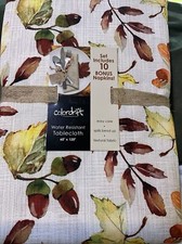 Colordrift Watercolor Falling Leaves 60x120 Thanksgiving Tablecloth  10 Napkins