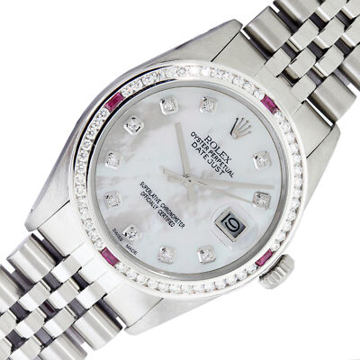 Sale! Rolex 18k White Gold w/ Ruby + Diamond Bezel MENS ROLEX DATEJUST 18K WHITE GOLD RUBY DIAMOND BEZEL  main image 3