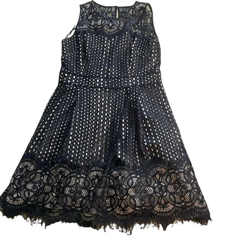 Vince Camuto Kleid Damen 12 schwarze Öse ärmellose Passform Flare elegantes Schlüsselloch